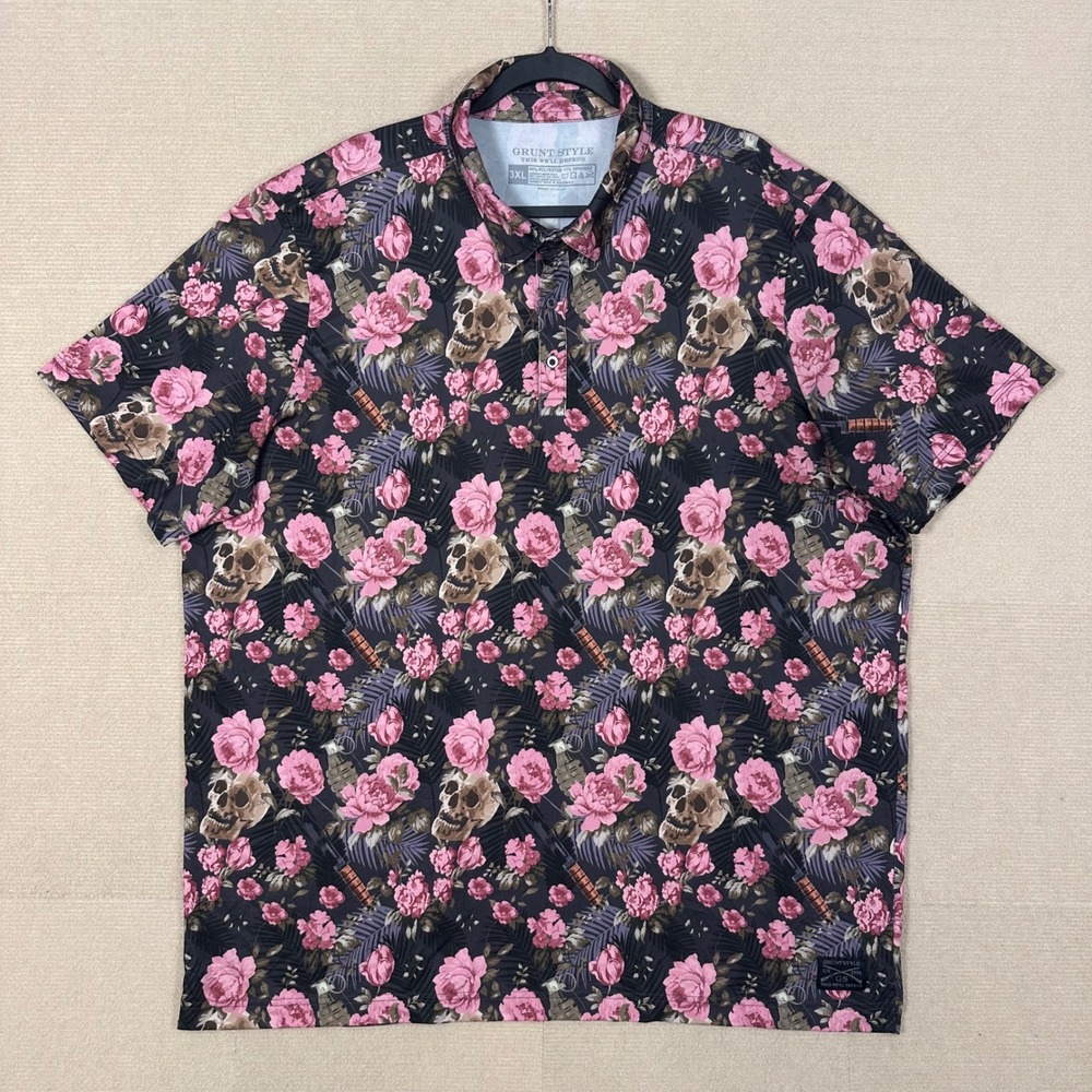 Grunt Style Performance Polo Shirt Mens 3XL Skull Rose Grenade Tactical Knife